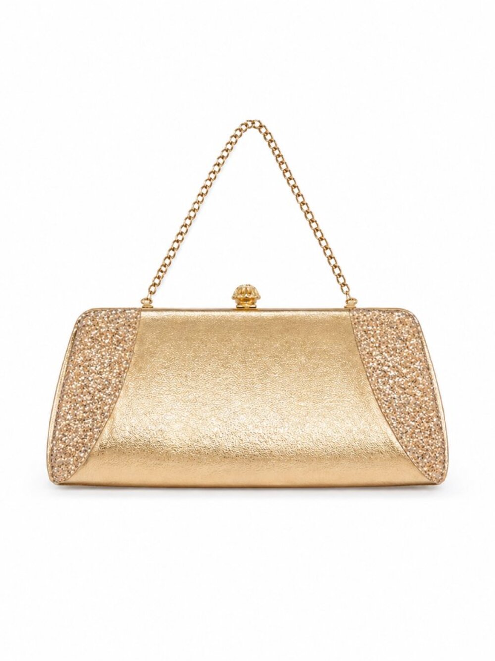 Metallic Gold Evening Vintage Clutch with Chain Strap